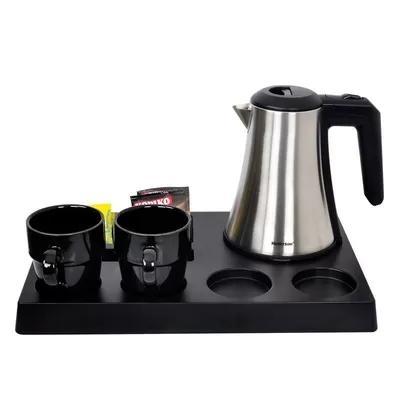 0.8L Stainless Steel Electric Kettle with Coffee Wooden Tray Set