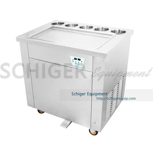 SCHIGER 1 Big Pan Thai Fried Ice Cream Machine-Flat Pan Roller Freezer with Smart Temp Control-For Sale